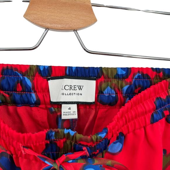 J. Crew Drapey Pull-on Pant Trouser Lattice Floral Print Drawstring Red Size 4 - Picture 9 of 12